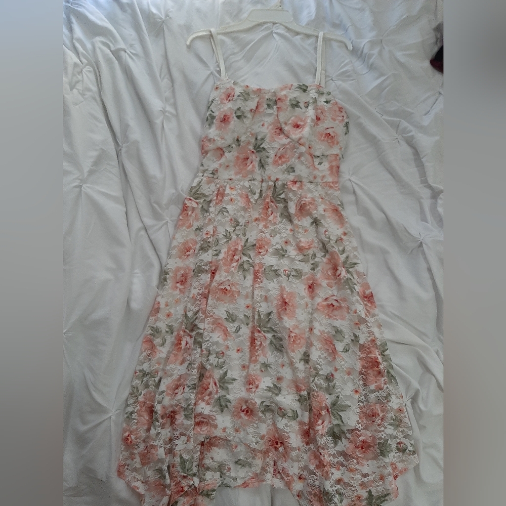Floral Lace Dress with Pink and Green Accents